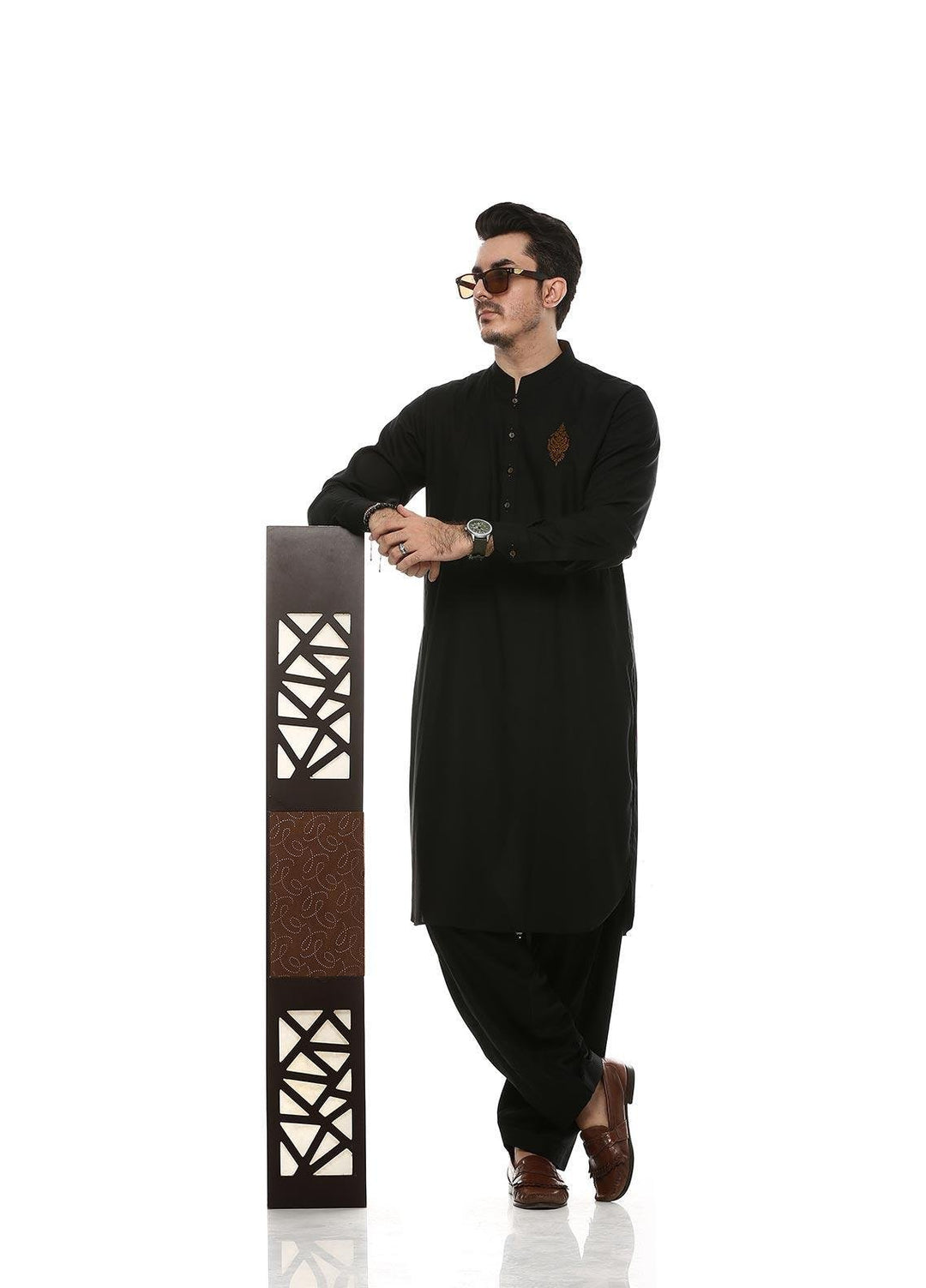 Aizaz Zafar Wash N Wear Formal Men Kameez Shalwar -  D-685 Black