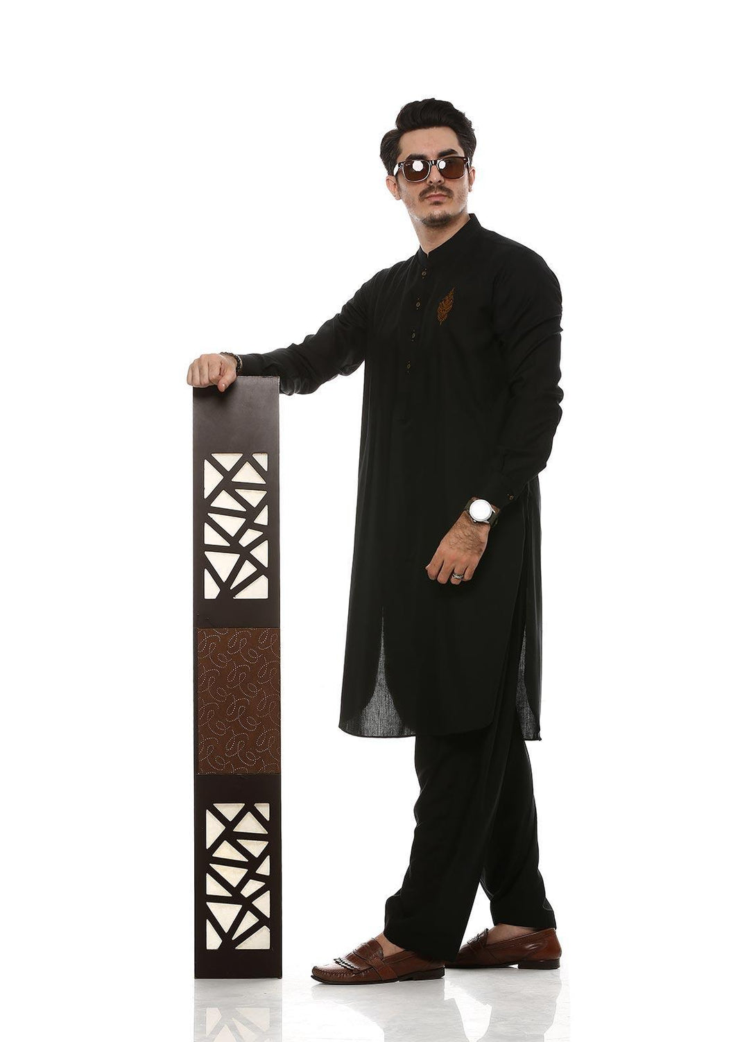 Aizaz Zafar Wash N Wear Formal Men Kameez Shalwar -  D-685 Black