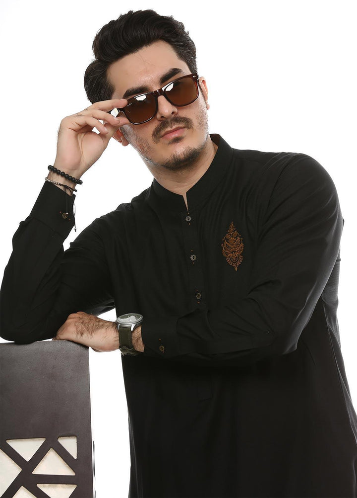 Aizaz Zafar Wash N Wear Formal Men Kameez Shalwar -  D-685 Black