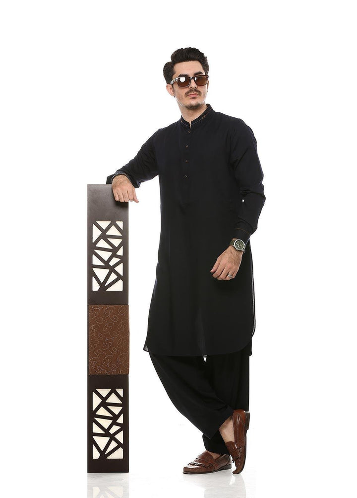Aizaz Zafar Wash N Wear Formal Men Kameez Shalwar -  D-685 Navy Blue