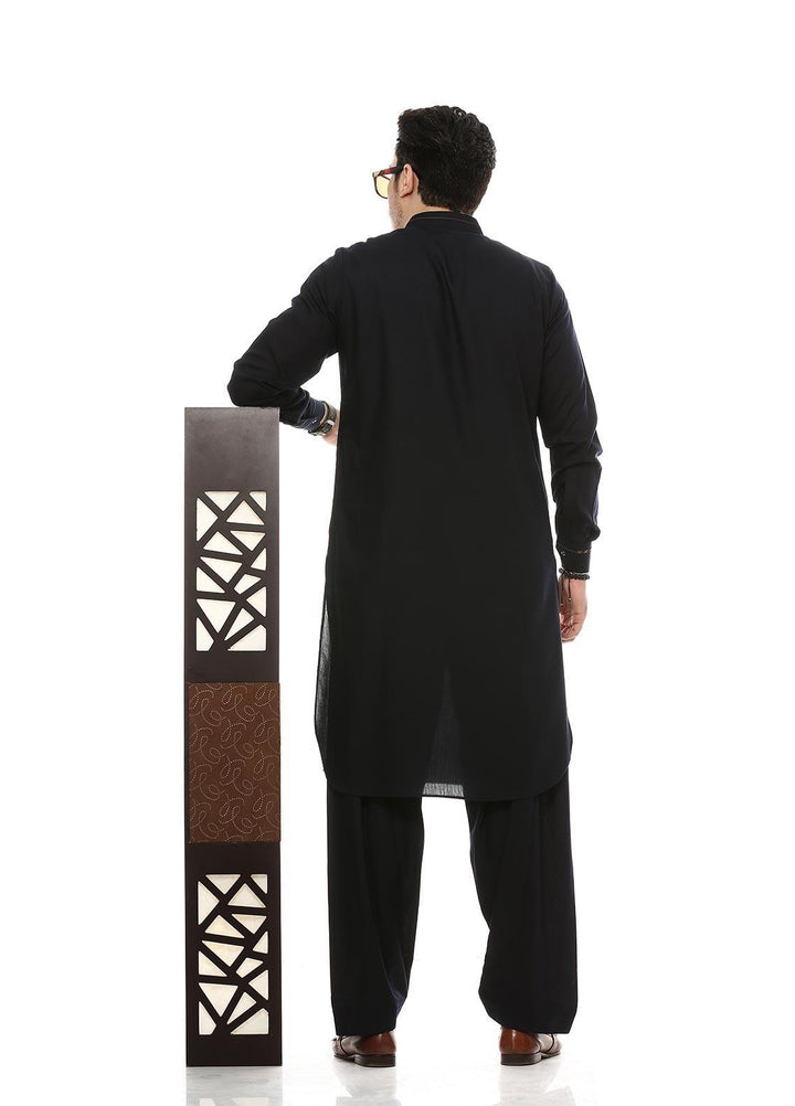Aizaz Zafar Wash N Wear Formal Men Kameez Shalwar -  D-685 Navy Blue