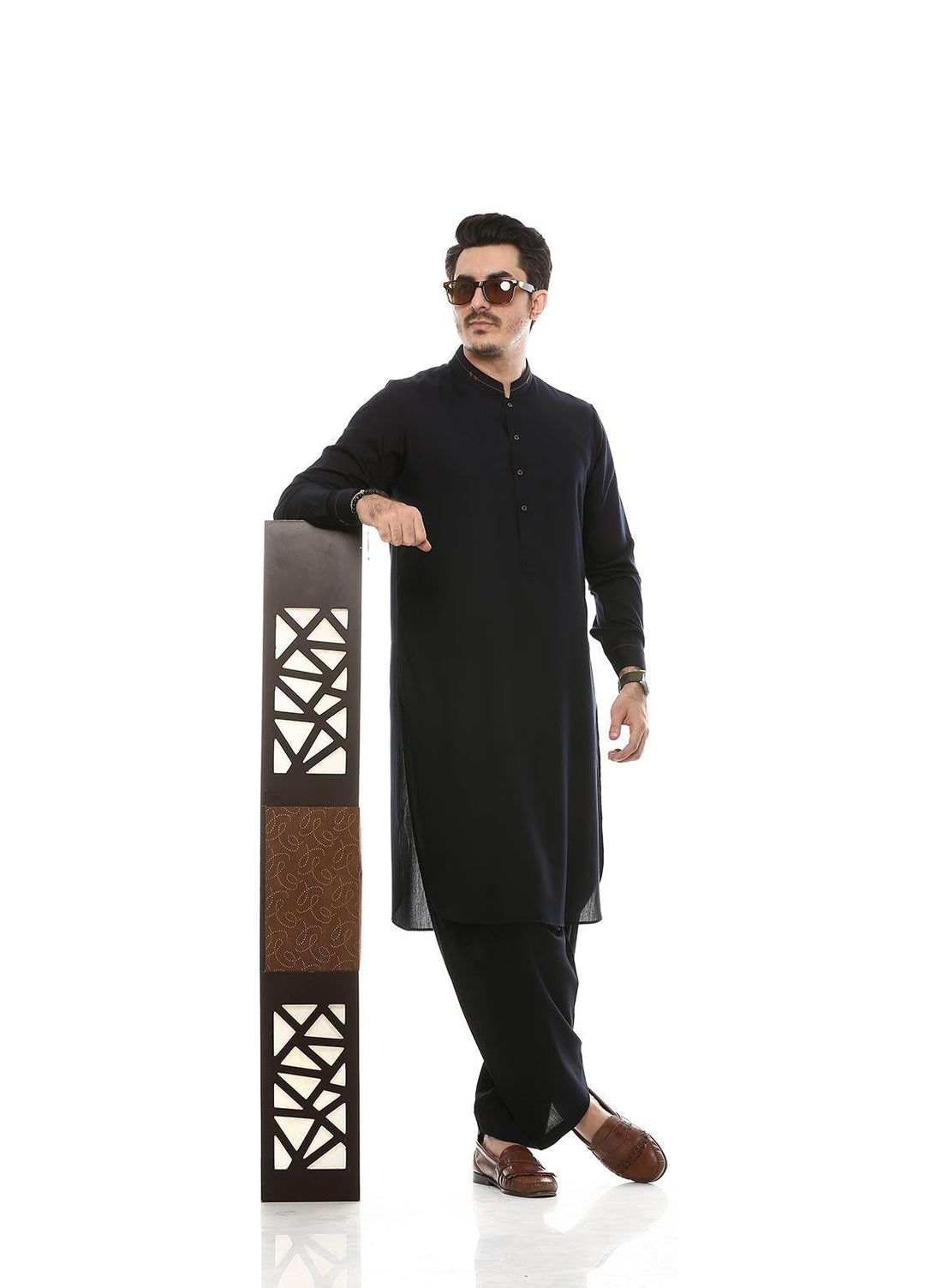 Aizaz Zafar Wash N Wear Formal Men Kameez Shalwar -  D-685 Navy Blue