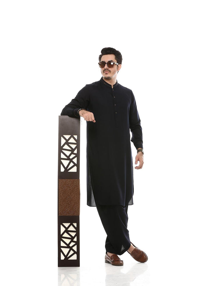 Aizaz Zafar Wash N Wear Formal Men Kameez Shalwar -  D-685 Navy Blue