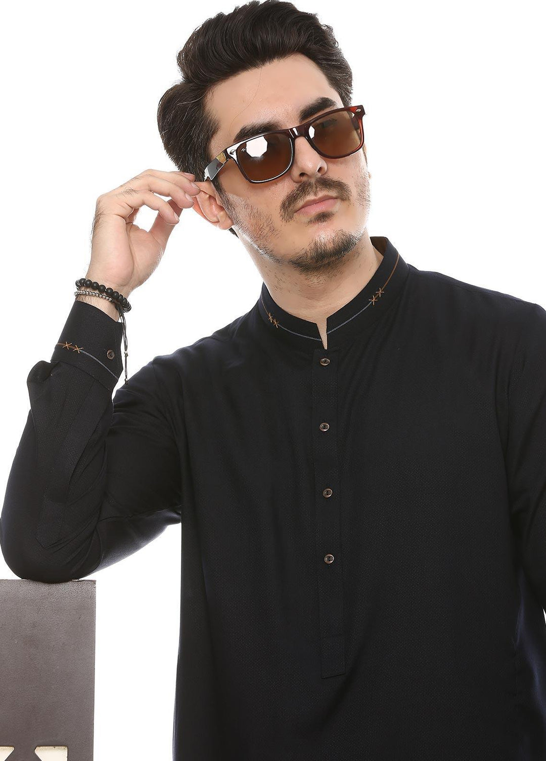 Aizaz Zafar Wash N Wear Formal Men Kameez Shalwar -  D-685 Navy Blue