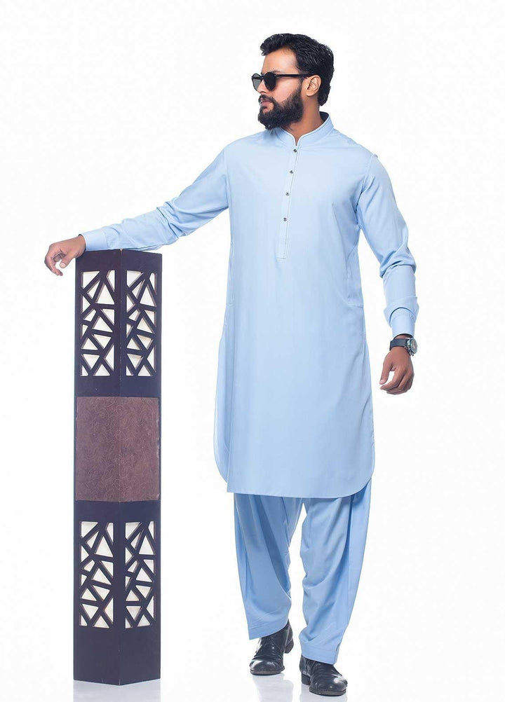 Aizaz Zafar Wash N Wear Formal Kameez Shalwar for Men -  D-1407 Sk-Blue
