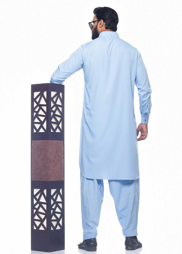 Aizaz Zafar Wash N Wear Formal Kameez Shalwar for Men -  D-1407 Sk-Blue