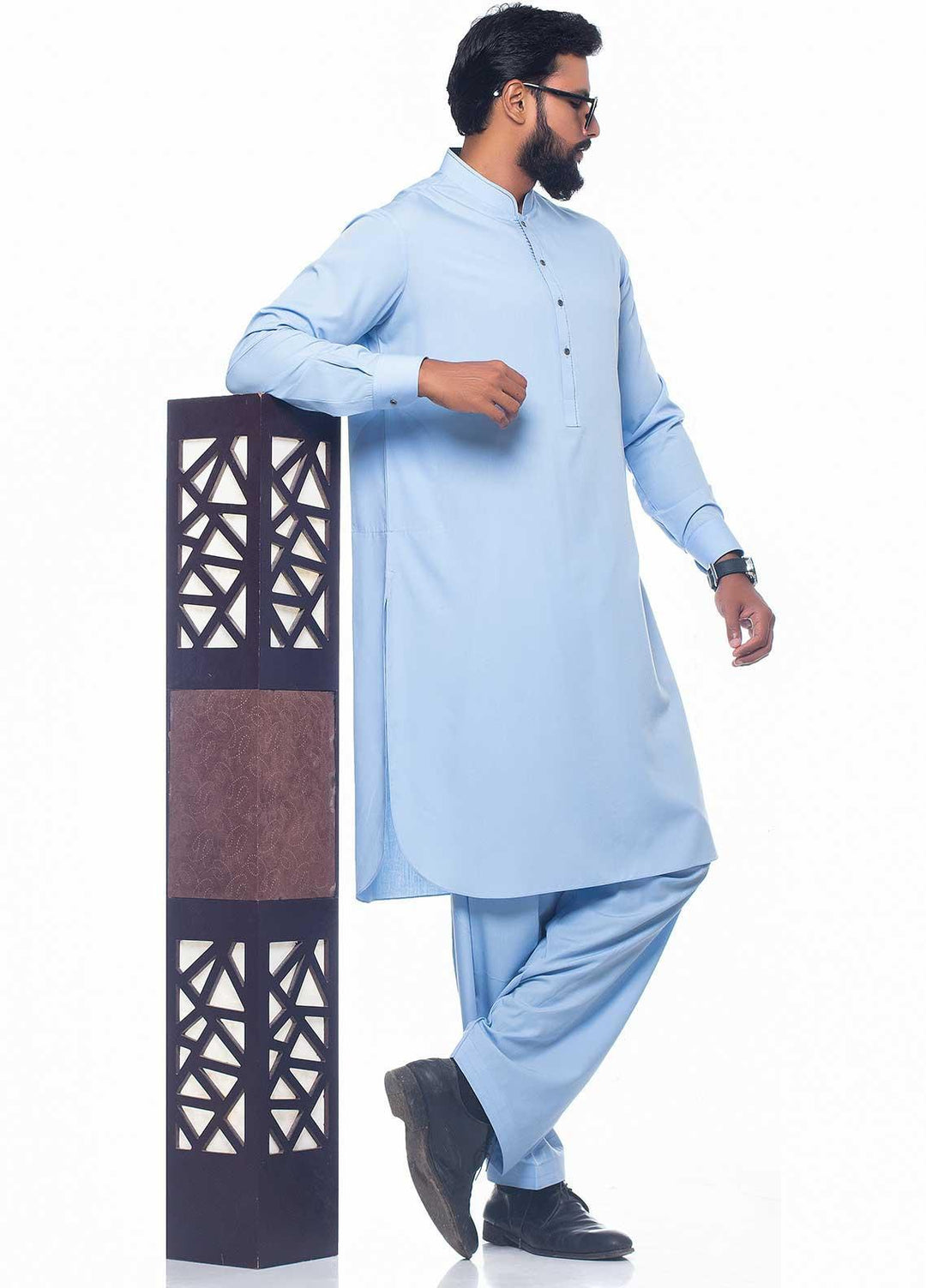 Aizaz Zafar Wash N Wear Formal Kameez Shalwar for Men -  D-1407 Sk-Blue