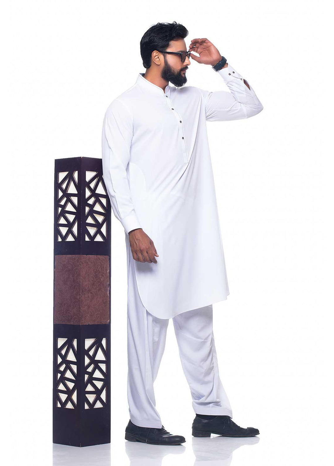 Aizaz Zafar Wash N Wear Formal Kameez Shalwar for Men -  D-1407 White