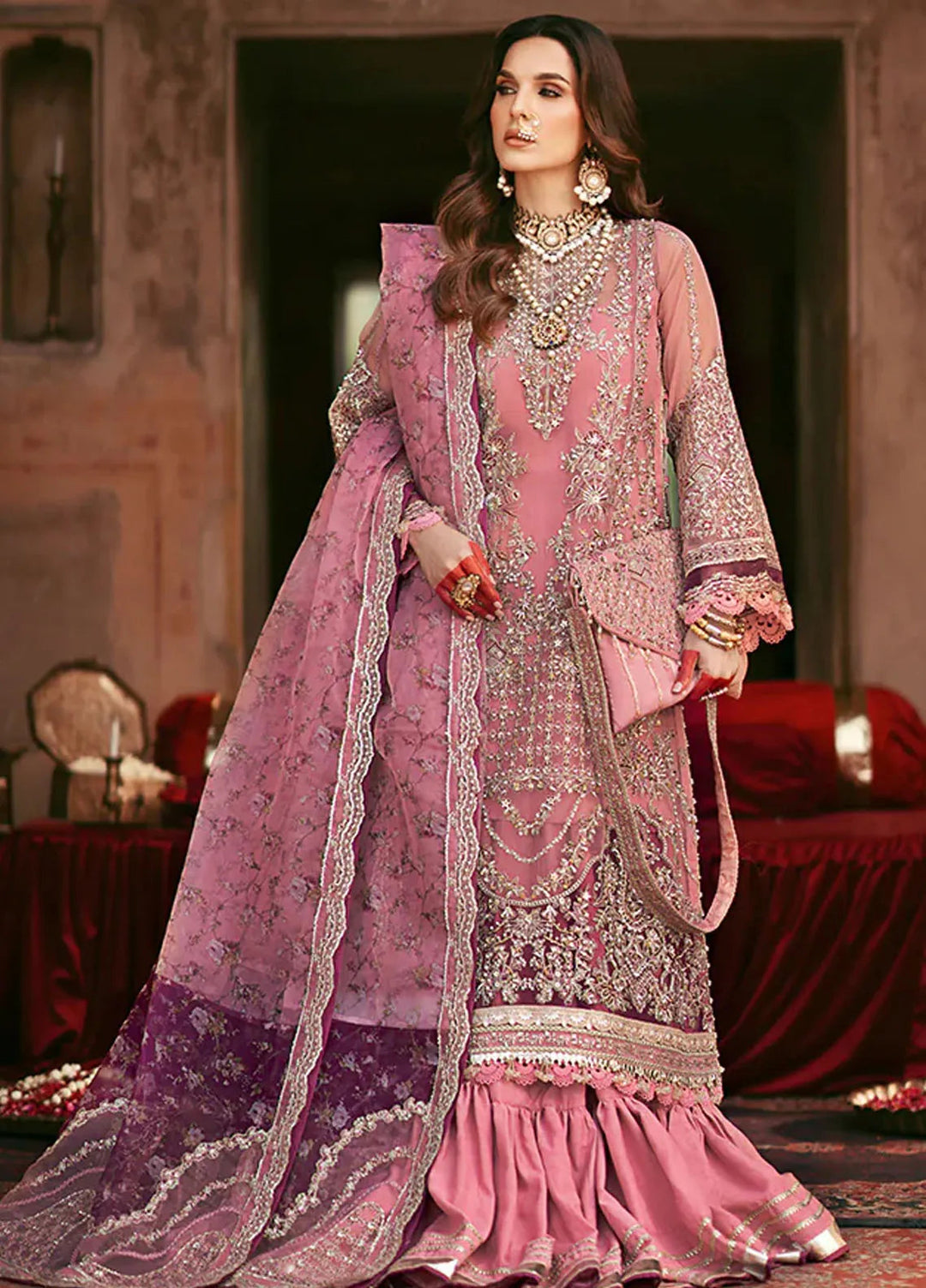 AJR Couture Embroidered Organza Suit Unstitched 3 Piece AJR24LF AFF-02 Fez - Luxury Collection