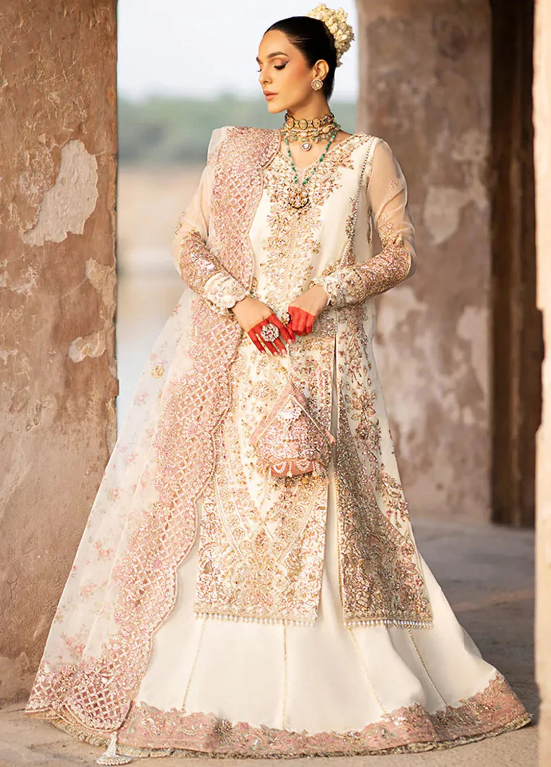 AJR Couture Embroidered Organza Suit Unstitched 3 Piece AJR24LF AFF-07 Dove - Luxury Collection