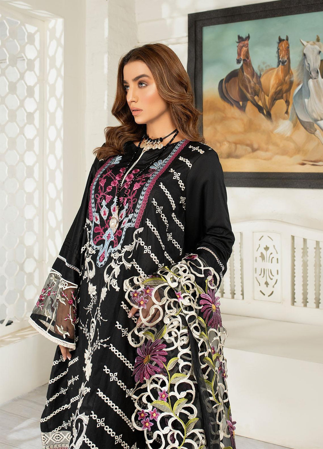 AJR Couture - Abbas Jamil Rajpoot Luxury Pret Embroidered Lawn 3 Piece Suit AJR21L 03 Raven