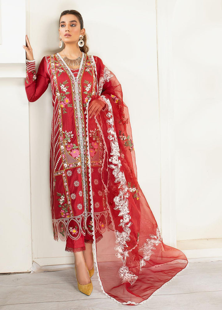 AJR Couture - Abbas Jamil Rajpoot Luxury Pret Embroidered Lawn 3 Piece Suit AJR21L 05 Garnet