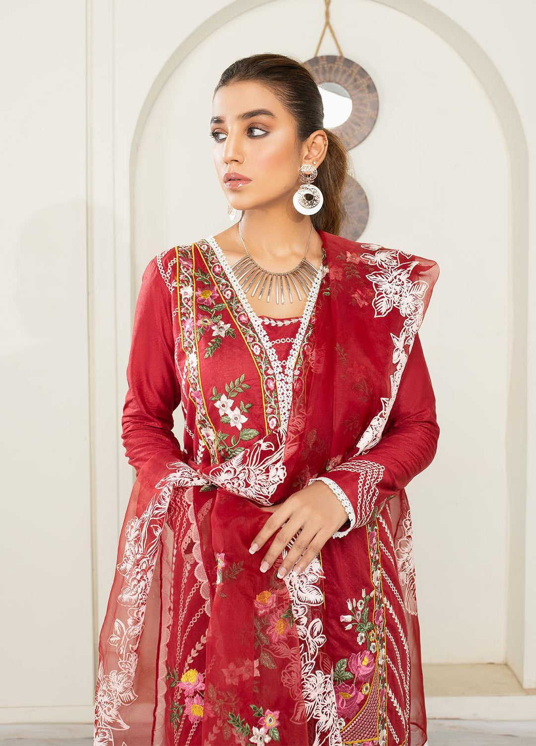 AJR Couture - Abbas Jamil Rajpoot Luxury Pret Embroidered Lawn 3 Piece Suit AJR21L 05 Garnet