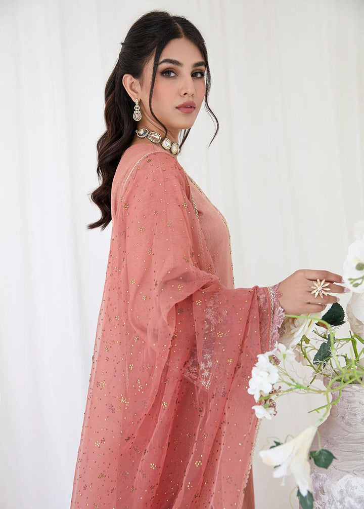 AJR Couture - Abbas Jamil Rajpoot Pret Embroidered Raw silk 3 Piece Suit Bergenia