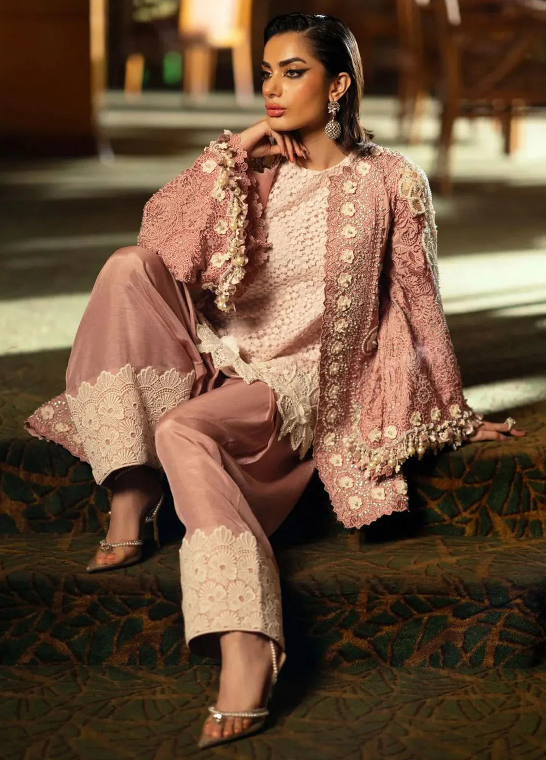 AJR Couture Pret Embroidered 3 Piece Suit Marlot