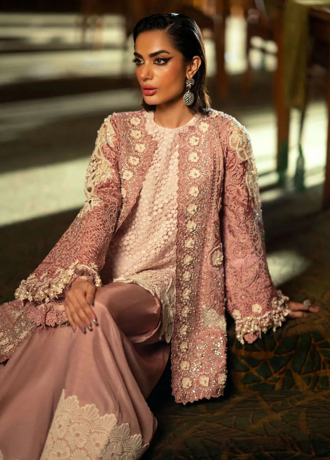 AJR Couture Pret Embroidered 3 Piece Suit Marlot