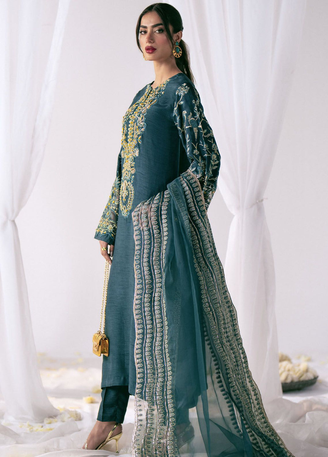 AJR Couture Pret Embroidered Raw Silk 3 Piece Suit NORA