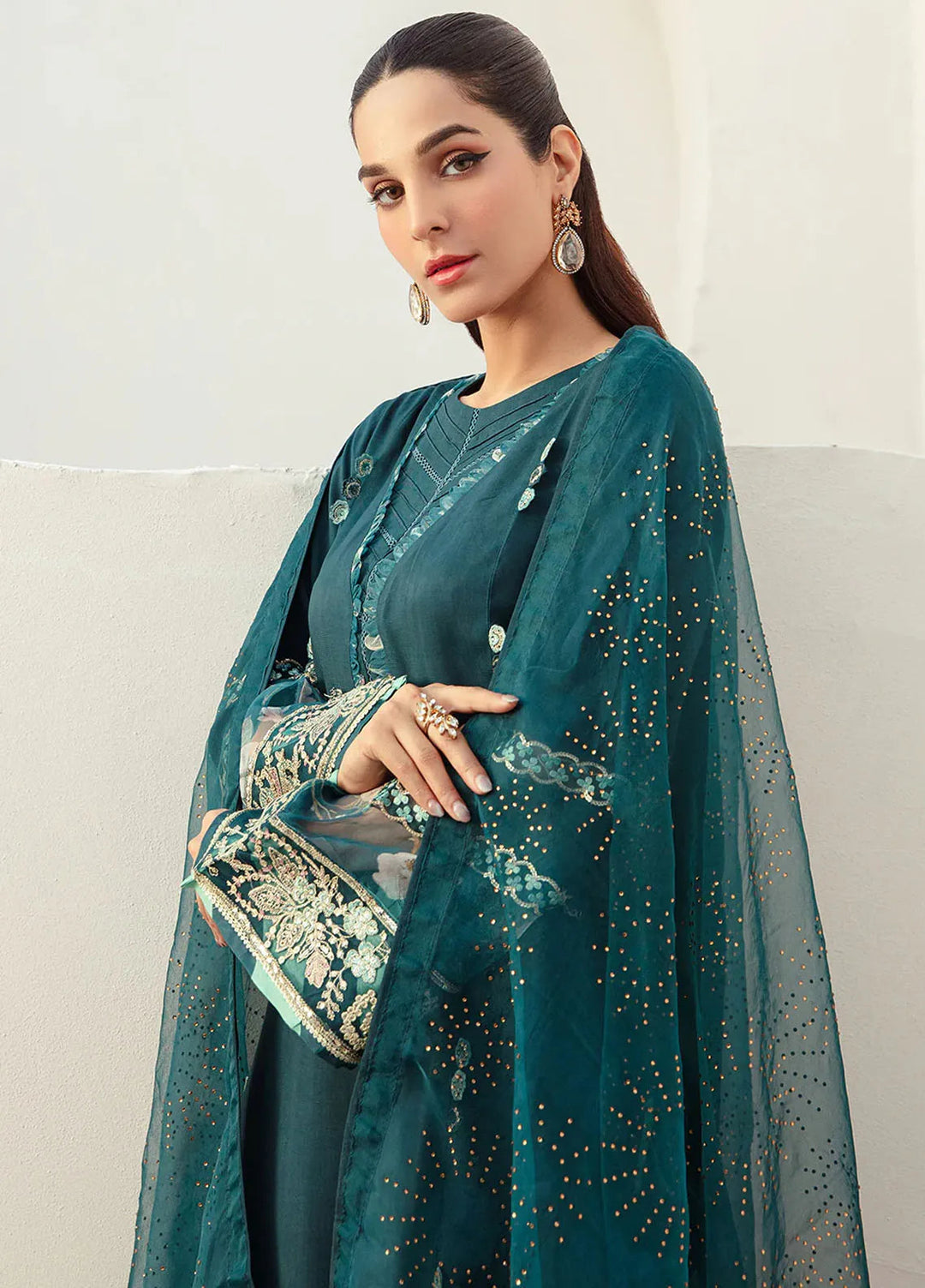 Ajr Couture Pret Embroidered Raw Silk 3 Piece Suit Sapphire Splash