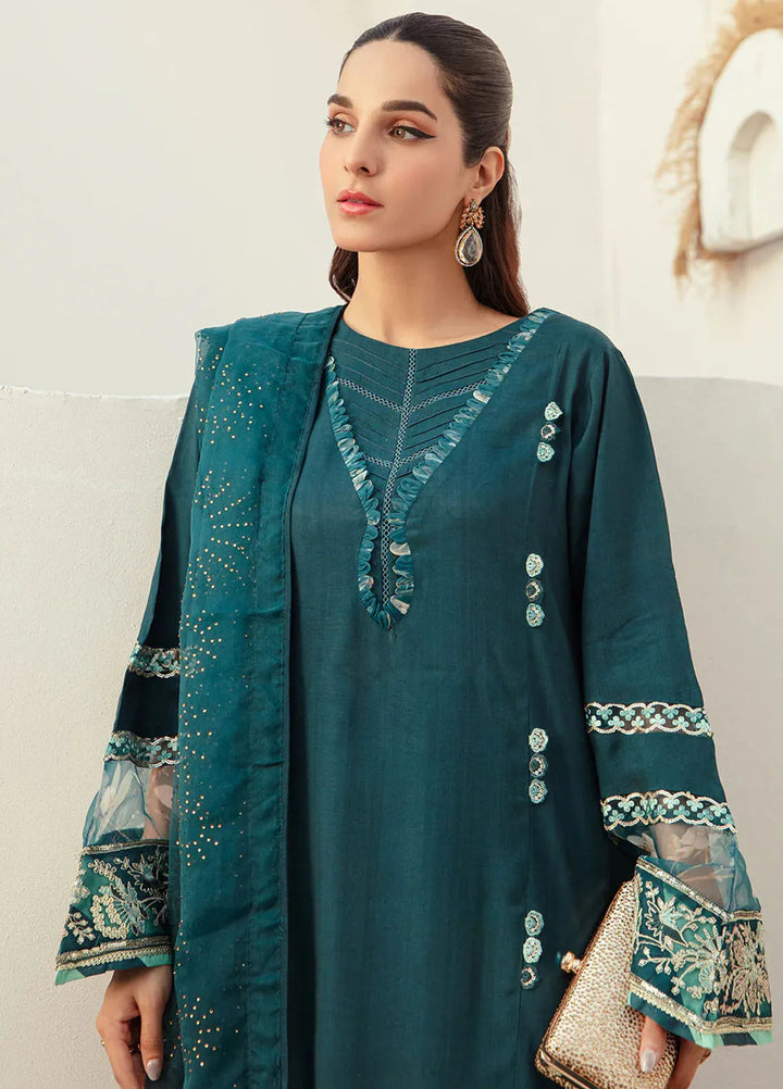 Ajr Couture Pret Embroidered Raw Silk 3 Piece Suit Sapphire Splash