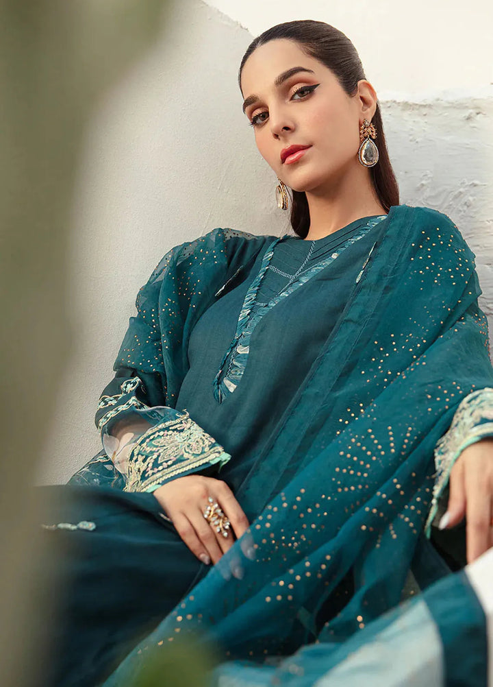 Ajr Couture Pret Embroidered Raw Silk 3 Piece Suit Sapphire Splash