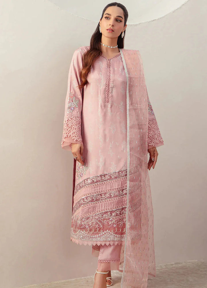Ajr Couture Pret Embroidered Raw Silk 3 Piece Suit Soft Petal
