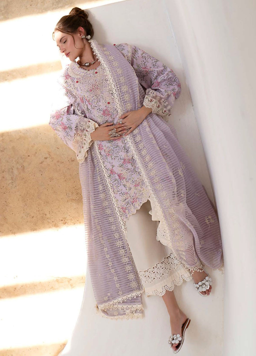 AJR Embroidered Lawn Suits Unstitched 3 Piece AJR25P PK-01 Pearl - Summer Collection