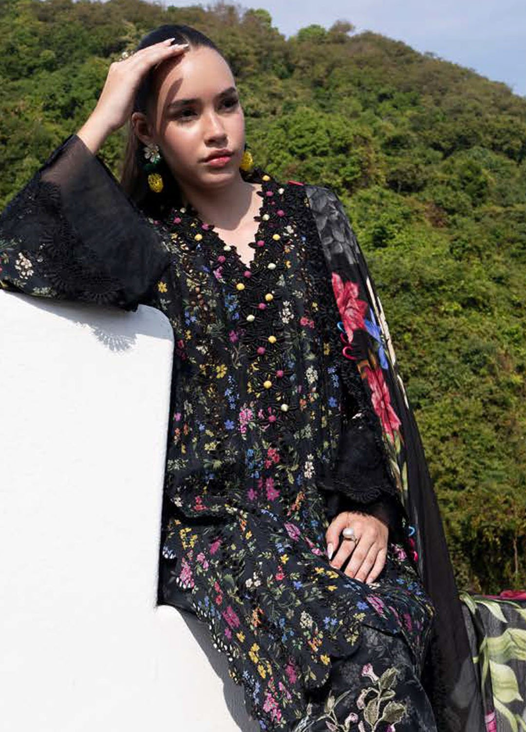 AJR Embroidered Lawn Suits Unstitched 3 Piece AJR25P PK-03 Midnight Flora - Summer Collection
