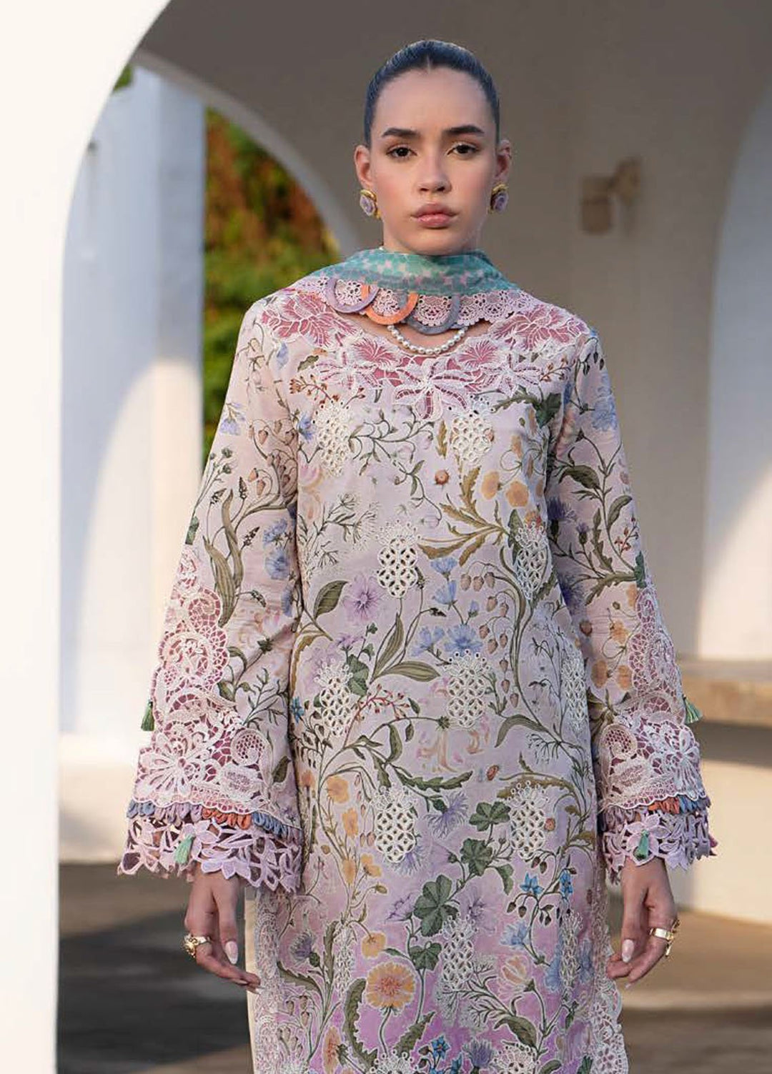 AJR Embroidered Lawn Suits Unstitched 3 Piece AJR25P PK-08 Rose - Summer Collection