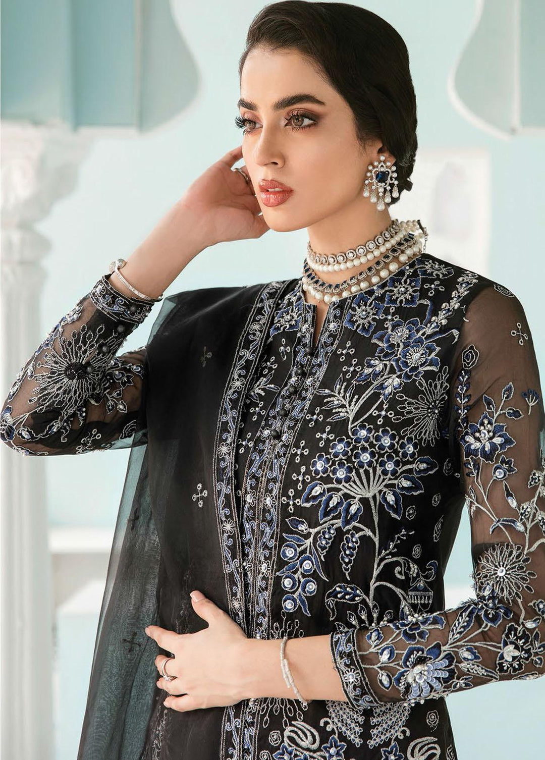 Elinor By Akbar Aslam Embroidered Organza Suits Unstitched 3 Piece AA22E AAWC-1437 Kalmia - Wedding Collection