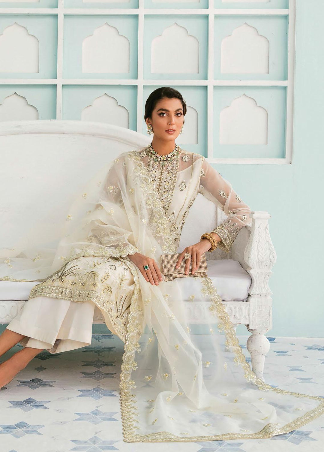 Elinor By Akbar Aslam Embroidered Organza Suits Unstitched 3 Piece AA22E AAWC-1438 Erica - Wedding Collection