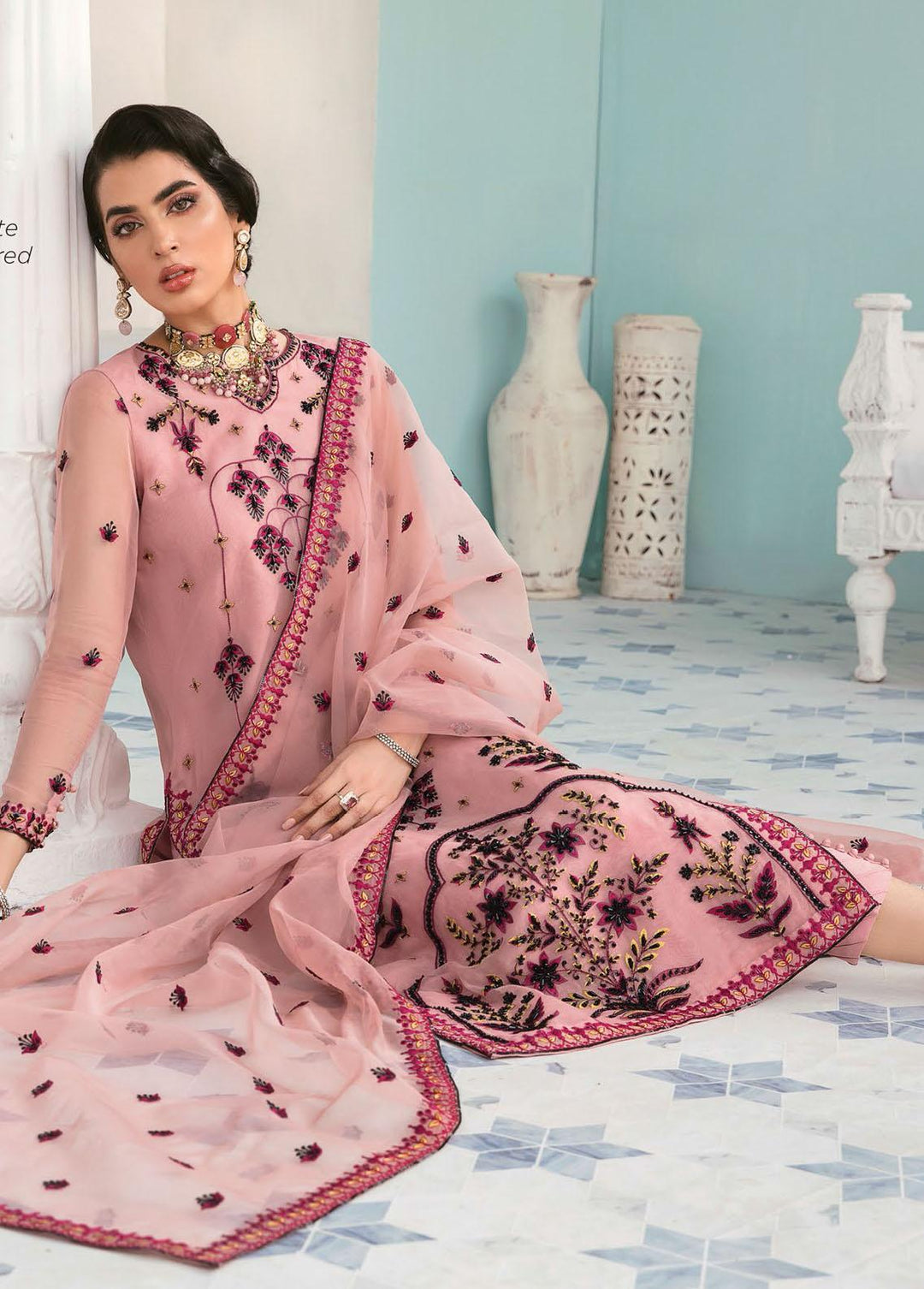 Elinor By Akbar Aslam Embroidered Organza Suits Unstitched 3 Piece AA22E AAWC-1440 Fluer - Wedding Collection