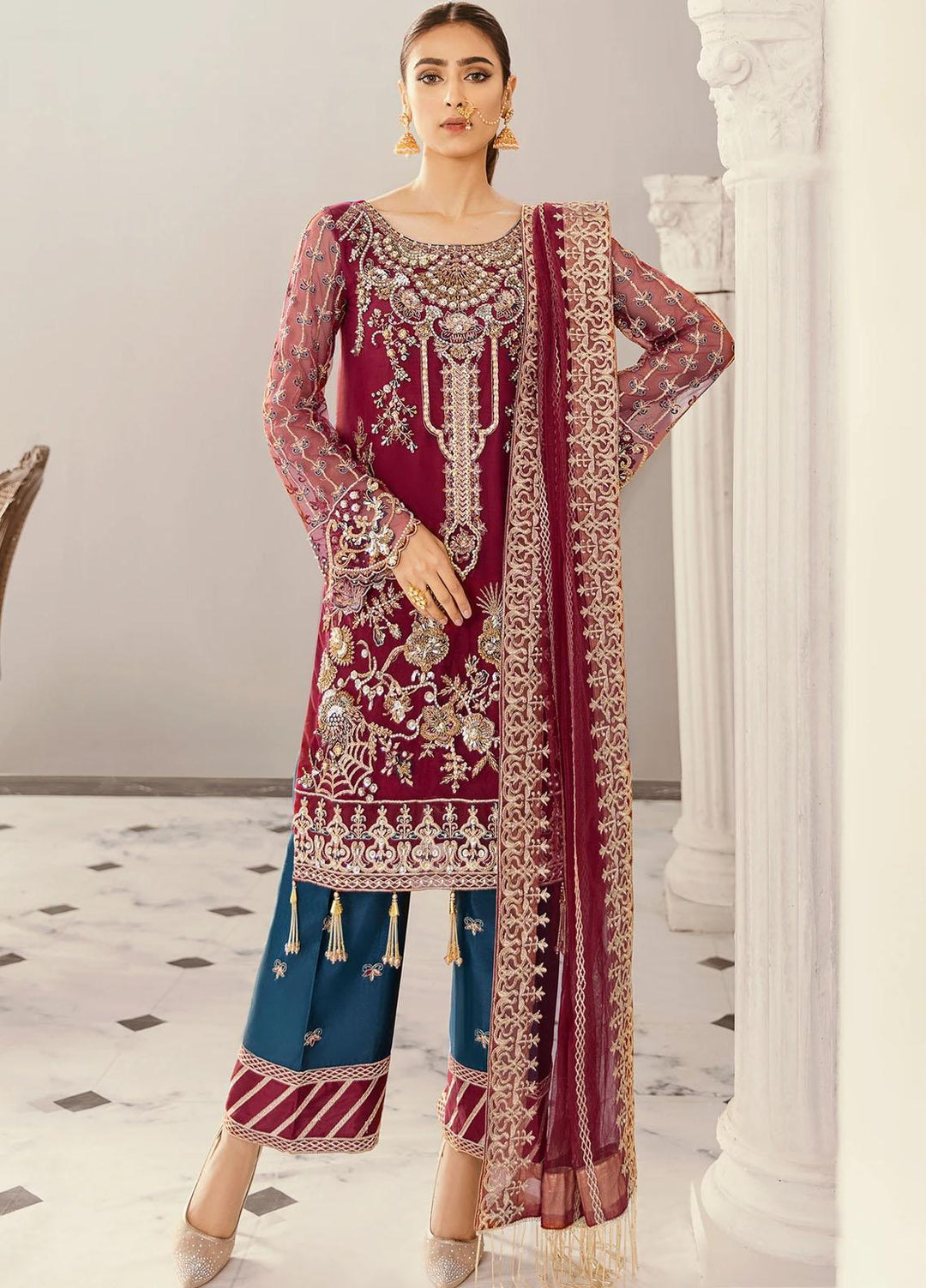 Akbar Aslam Embroidered Net Suits Unstitched 3 Piece AA21F 1338 AGAVE - Festive Collection