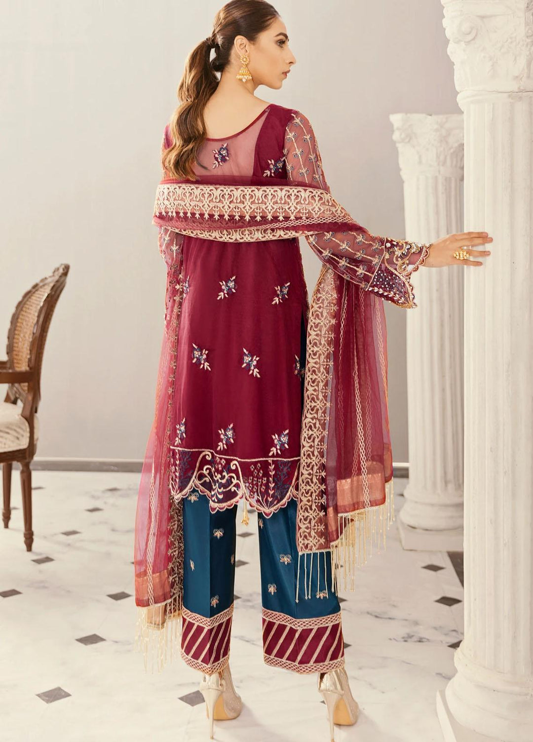 Akbar Aslam Embroidered Net Suits Unstitched 3 Piece AA21F 1338 AGAVE - Festive Collection