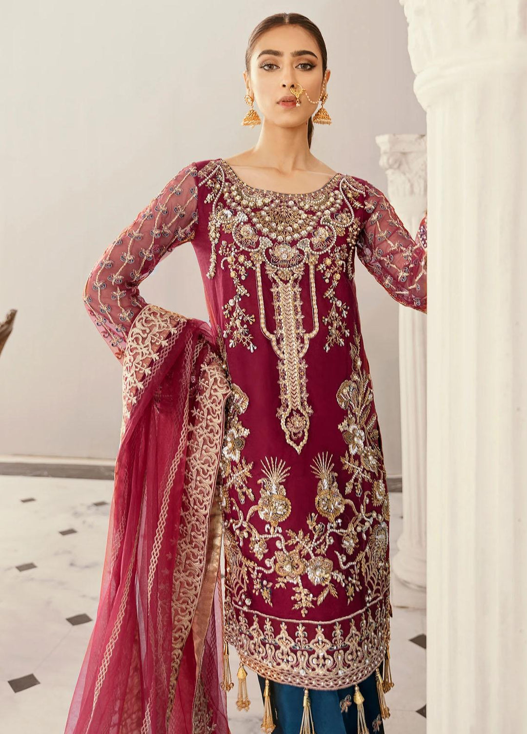 Akbar Aslam Embroidered Net Suits Unstitched 3 Piece AA21F 1338 AGAVE - Festive Collection