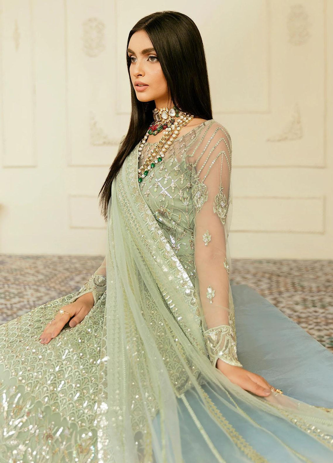 Akbar Aslam Embroidered Net Suits Unstitched 2 Piece AA22F FLORICAN - Luxury Formals Collection