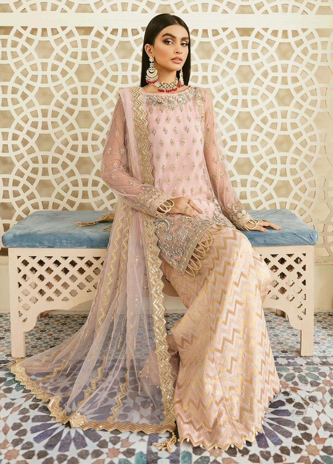 Akbar Aslam Embroidered Net Suits Unstitched 3 Piece AA22F ORIOLE - Luxury Formals Collection