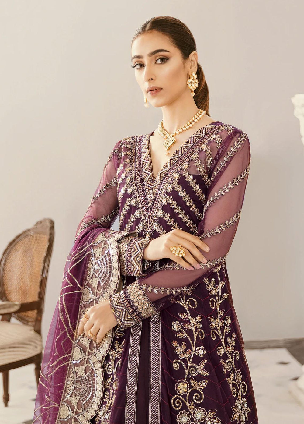Akbar Aslam Embroidered Net Suits Unstitched 3 Piece AA22F GLADIOLUS - Luxury Formals Collection