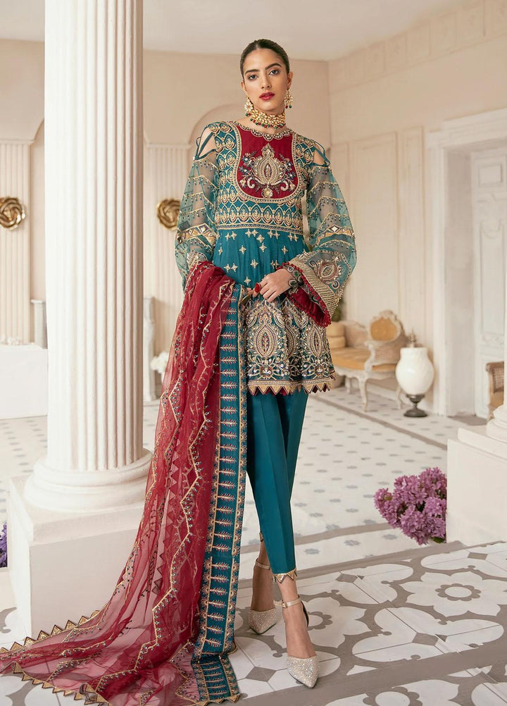 Akbar Aslam Embroidered Net Suits Unstitched 3 Piece AA22F DALE - Luxury Formals Collection