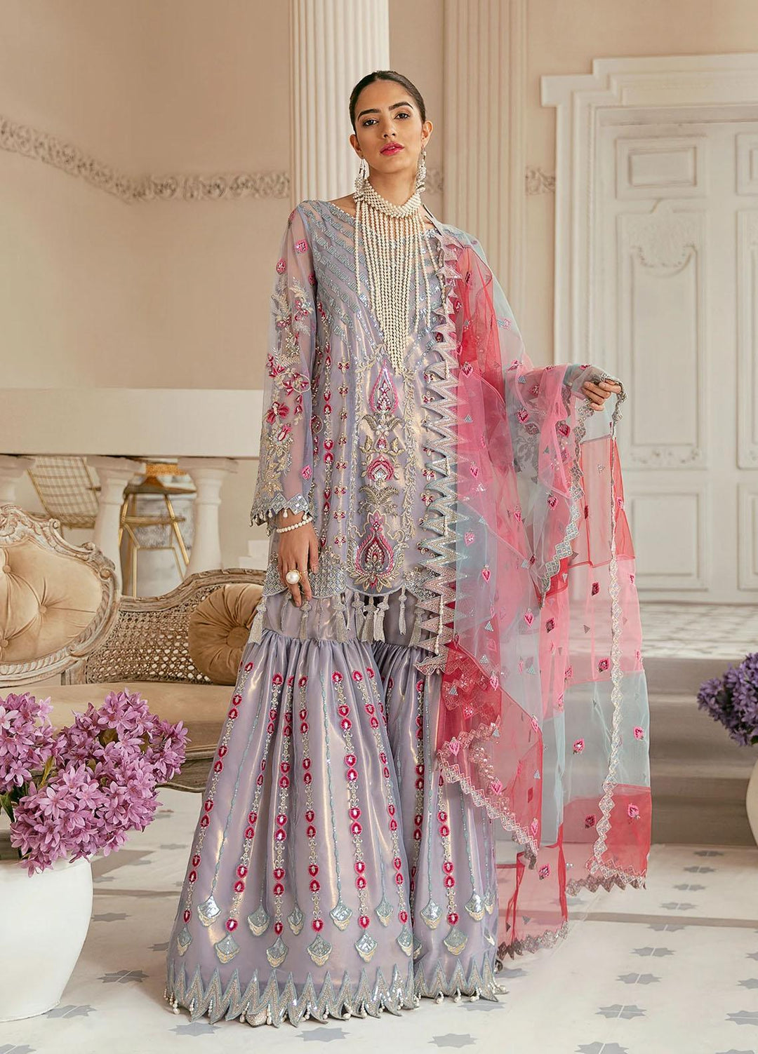 Akbar Aslam Embroidered Net Suits Unstitched 3 Piece AA22F AMALFI - Luxury Formals Collection