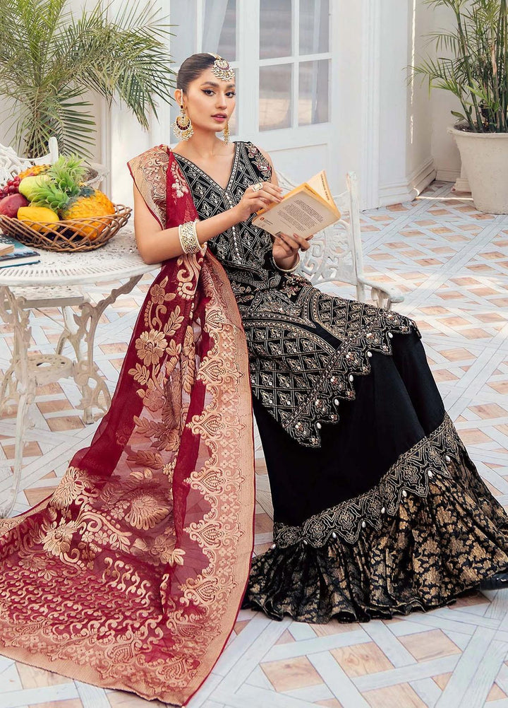 Akbar Aslam Embroidered Net Suits Unstitched 3 Piece AA22F GARNET - Luxury Formals Collection
