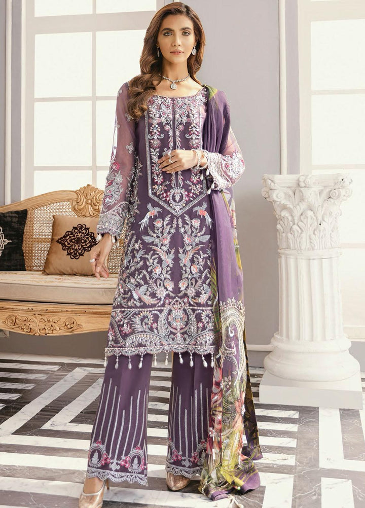 Akbar Aslam Embroidered Organza Suits Unstitched 3 Piece AA21F AAWC-1333 LUPINE - Festive Collection