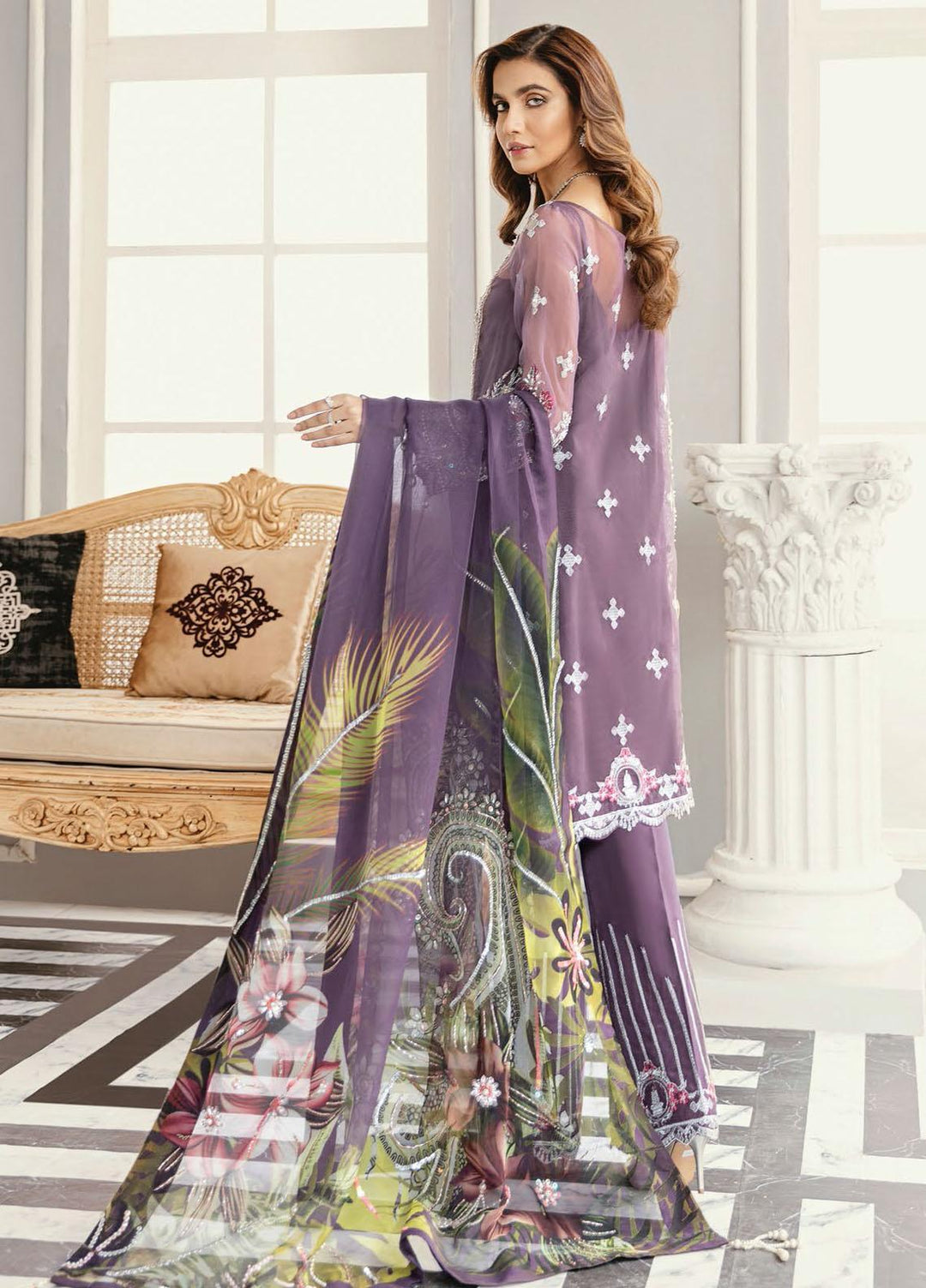 Akbar Aslam Embroidered Organza Suits Unstitched 3 Piece AA21F AAWC-1333 LUPINE - Festive Collection