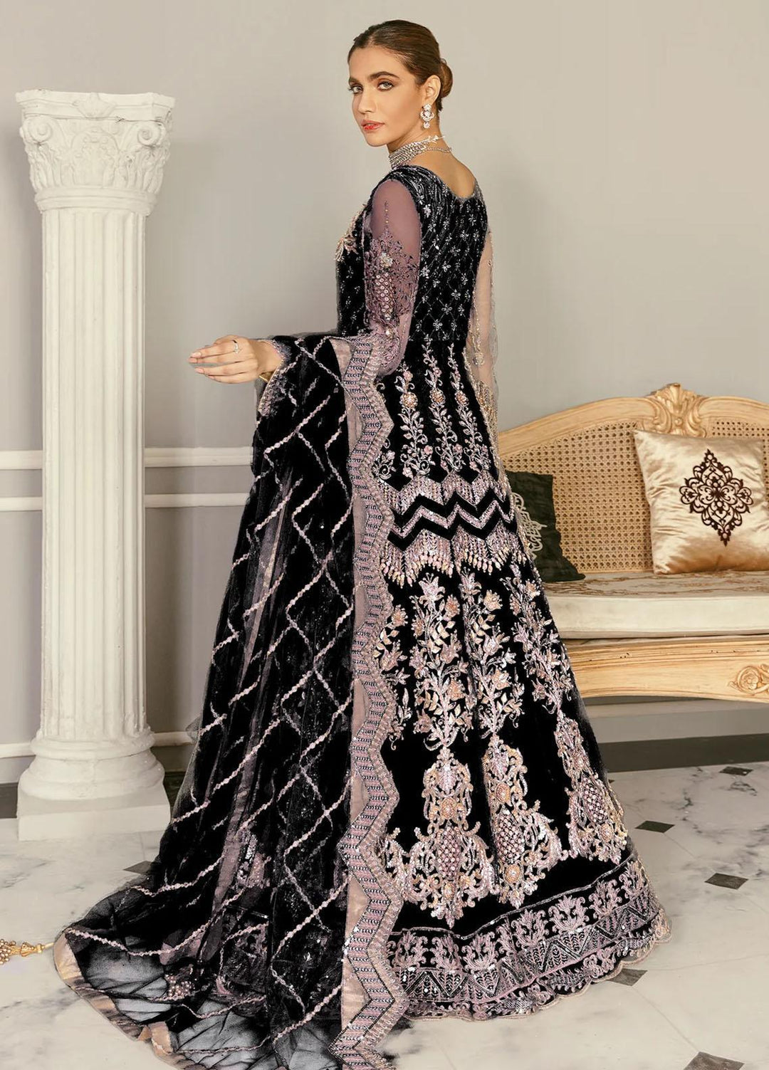 Libas e Khas By Akbar Aslam Embroidered Net Suits Unstitched 3 Piece  WISTERIA BLACK - Luxury Collection
