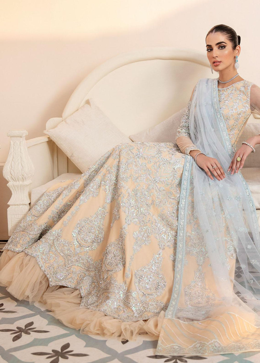 Akbar Aslam Embroidered Net Suits Unstitched 3 Piece AA22WD AA-1443 Crystal - Wedding Formal Collection