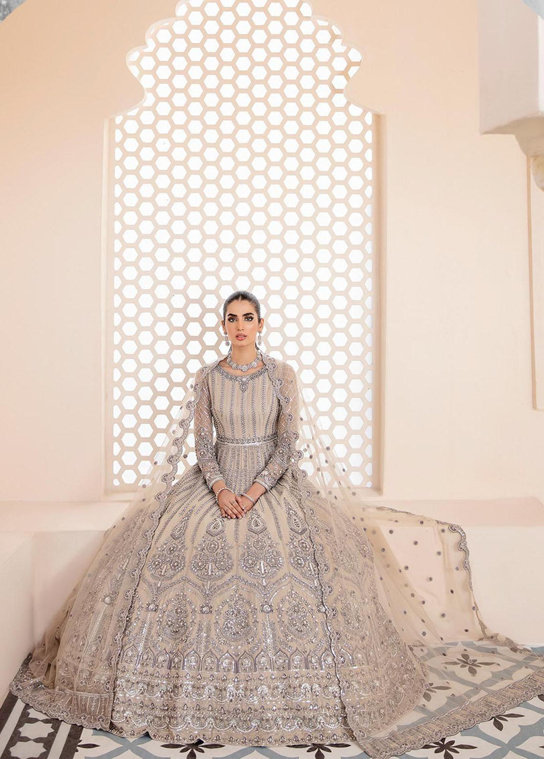 Akbar Aslam Embroidered Net Suits Unstitched 3 Piece AA22WD AA-1444 Silvia - Wedding Formal Collection