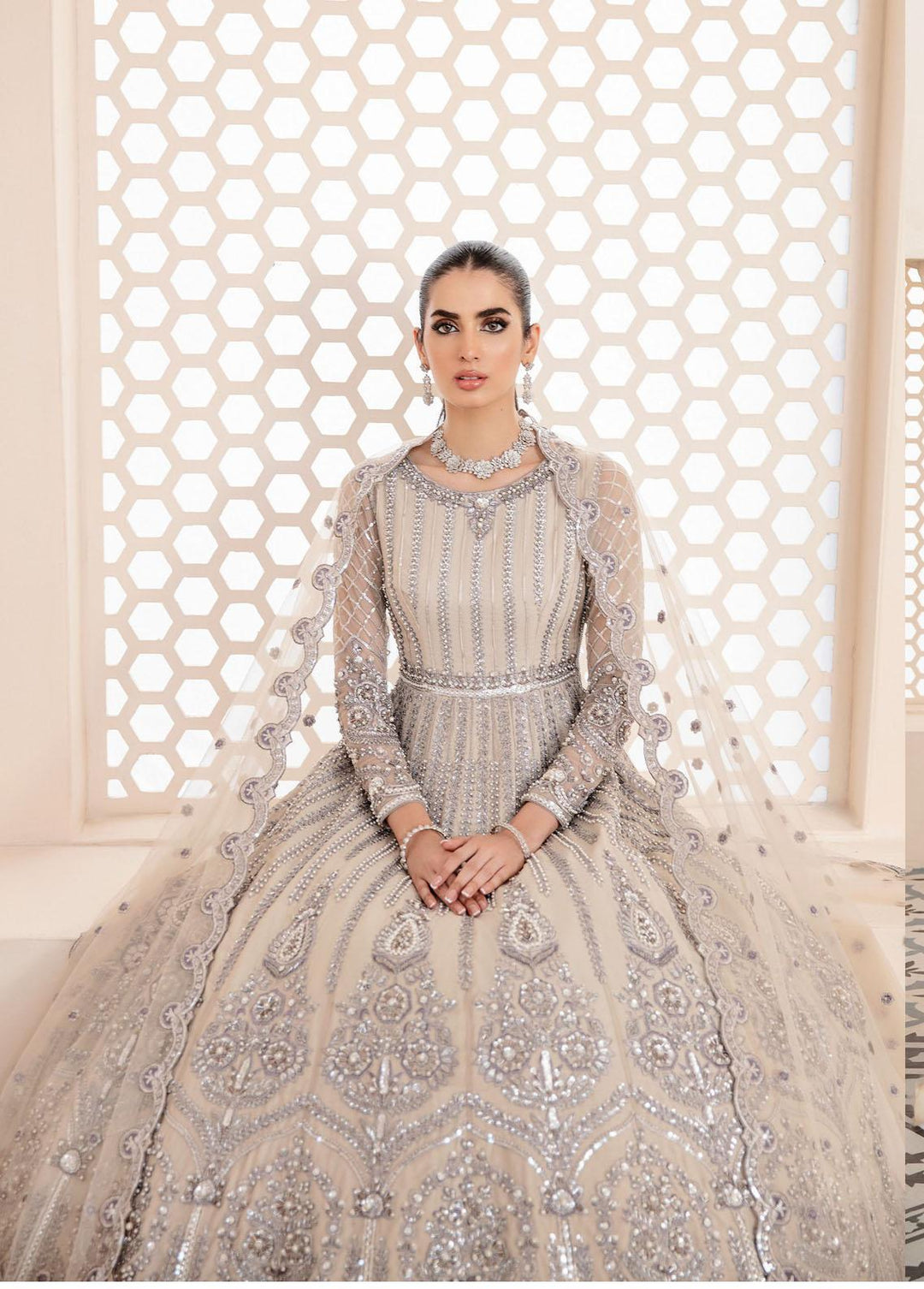 Akbar Aslam Embroidered Net Suits Unstitched 3 Piece AA22WD AA-1444 Silvia - Wedding Formal Collection