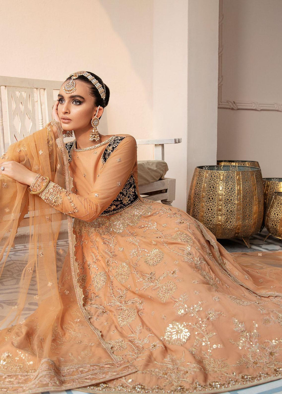 Akbar Aslam Embroidered Net Suits Unstitched 3 Piece AA22WD AA-1445 Evari - Wedding Formal Collection