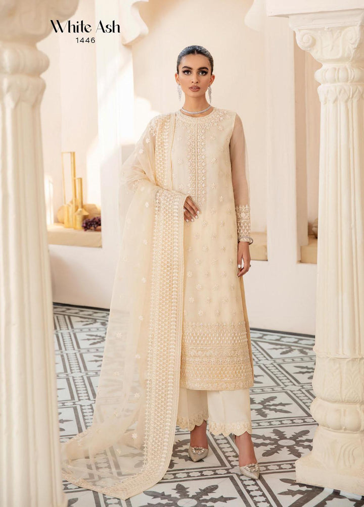Akbar Aslam Embroidered Organza Suits Unstitched 3 Piece AA22WD AA-1446 White Ash - Wedding Formal Collection
