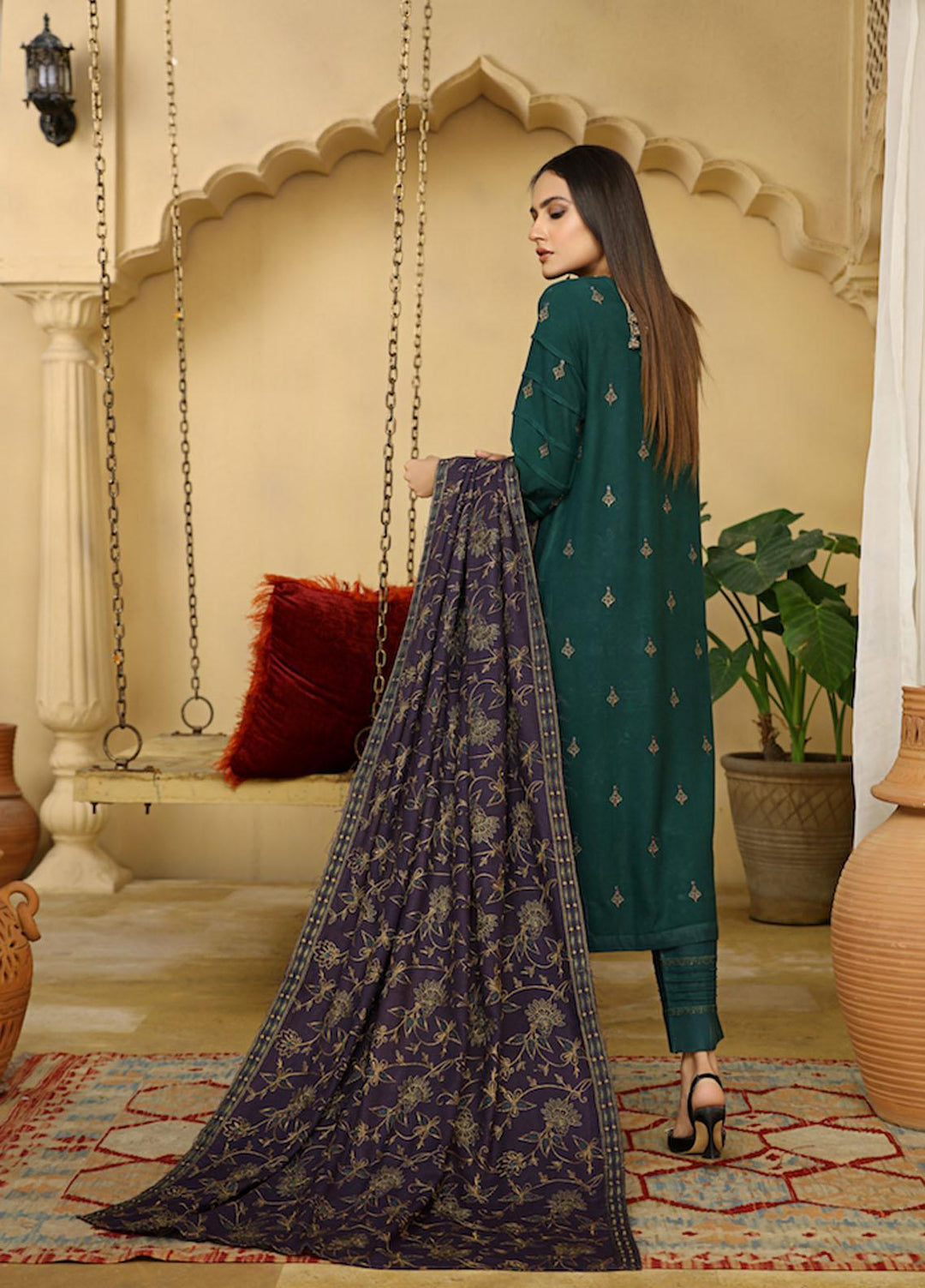 Aks by Humdum Embroidered Woolen Suits Unstitched 3 Piece HD22A D-03 - Winter Collection