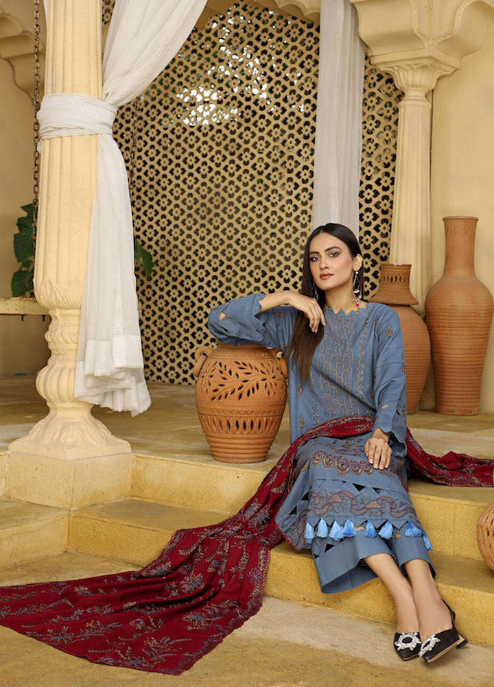 Aks by Humdum Embroidered Woolen Suits Unstitched 3 Piece HD22A D-06 - Winter Collection